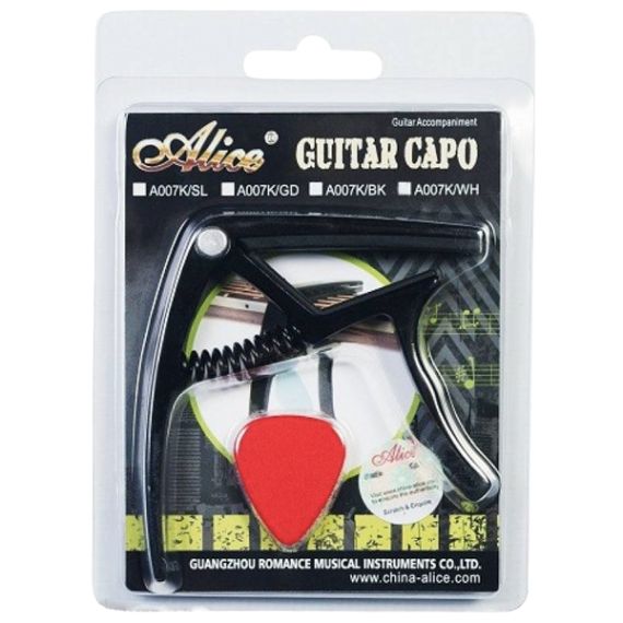 Каподастр для акустической гитары Alice A007K/BK + медиатор